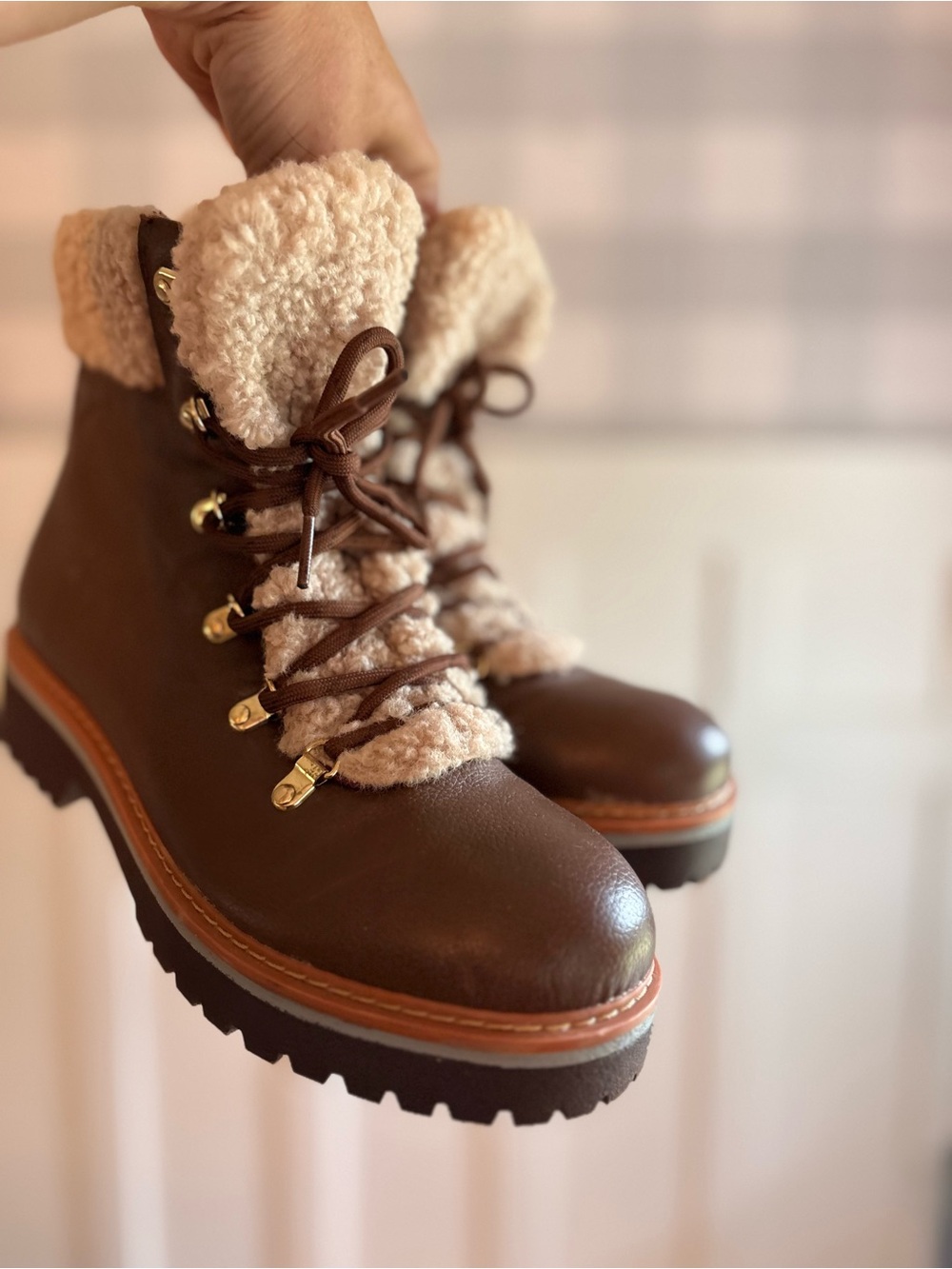 Tommy Hilfiger Chocolate Brown Faux-Shearling Hiking Boots